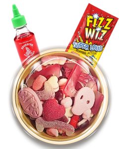 Pink Mix Candy Bowl With Searcher Candy Sauce And Popping Candy