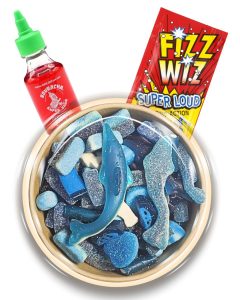 Blue Candy Bowl With Searcher Candy Sauce And Popping Candy