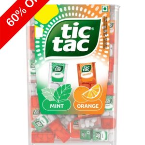 75 Mini Packets of Tics Tacs Inside a Huge Container Mint and Orange Flavour