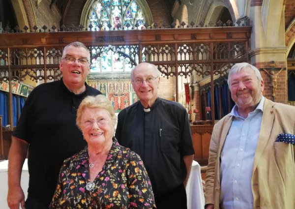 Fr. Robert, Michael Latham, and Frances Lingard at Fr. Martin Harper's 40-years of ministering celebration.
