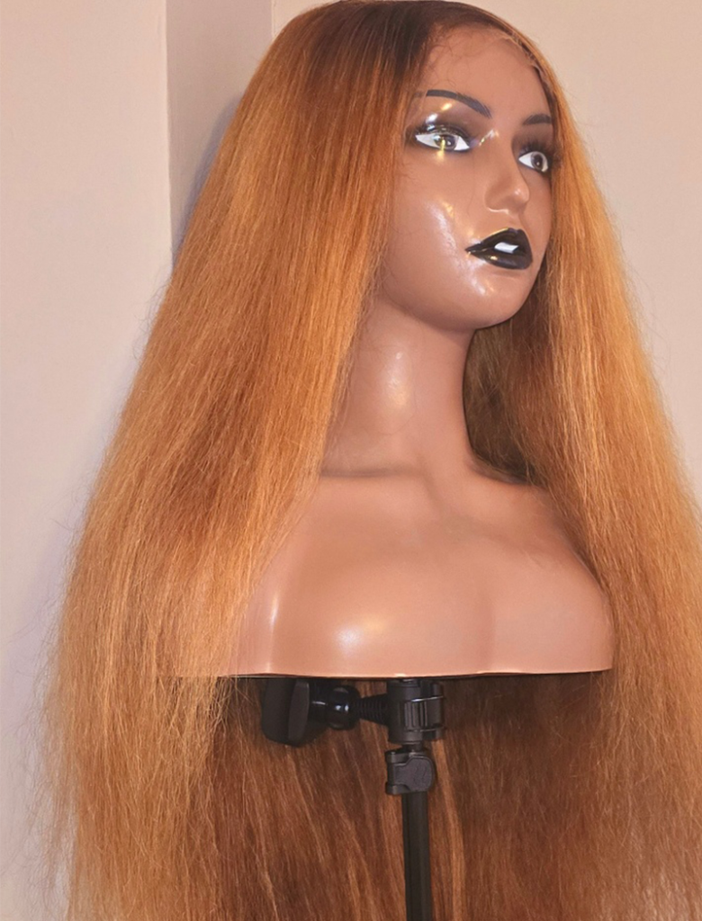 Coloured from black to honey blonde with dark roots